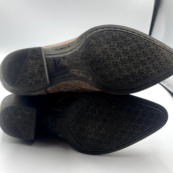 Ariat Distressed Embroidered Brown Leather Boots 6.5 B Heels Multicolored - Picture 10 of 12